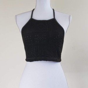 Mora Green Crochet Cropped Halter Top
